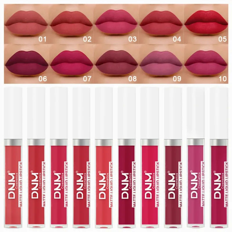 DNM 19 Färg Matt sammet flytande läppstift Vattenfast Håller Ej lätt att bleka Lipgloss Makeup Lila Röd Nude Lip Tint Kosmetika