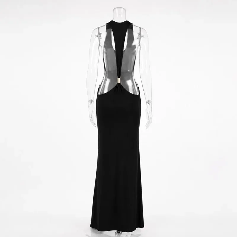 Tossy Women Halter Backless Bodycon Maxi Dress Open Back Spaghetti Strap Gold Ring Evening Party Gown Summer Beach Long Dress — image 8