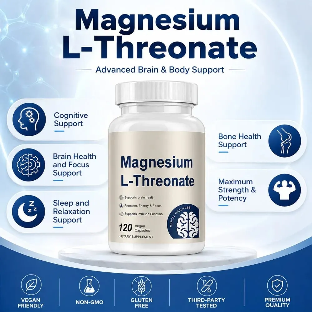 Magnesium L-Threonate 2000mg 120 Vegan Capsules - Brain Health Supplement - Energy Focus Immune Support Non-GMO GMP Dietary — image 4