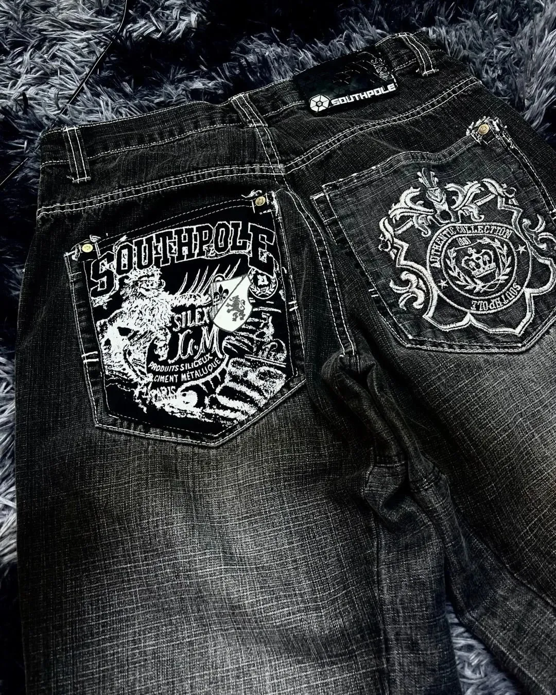 American Hip-hop Oversized Jeans Mens Retro Skateboard Boy Wide-leg Pants Gothic Graffiti Couple Wide Y2k Southpole Pants — image 4