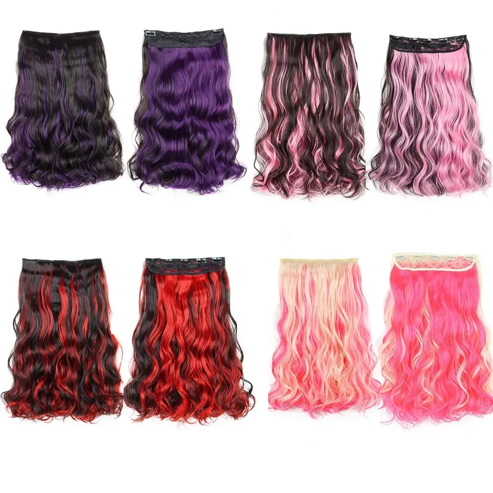 Synthetic 5 Clips in Hair Extensions Body wave Natural Hair Fake False Hair Piece Extentions For Women And Girl halloween wig — image 3