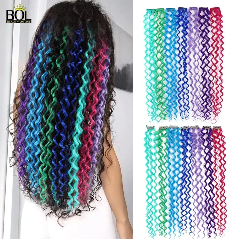 Deep Wave Hairpiece Synthetic Hair Extensions 10 Pcs/Set Clip In Hair Extension 24Inch Multiple Pure Color No Shedding For Women