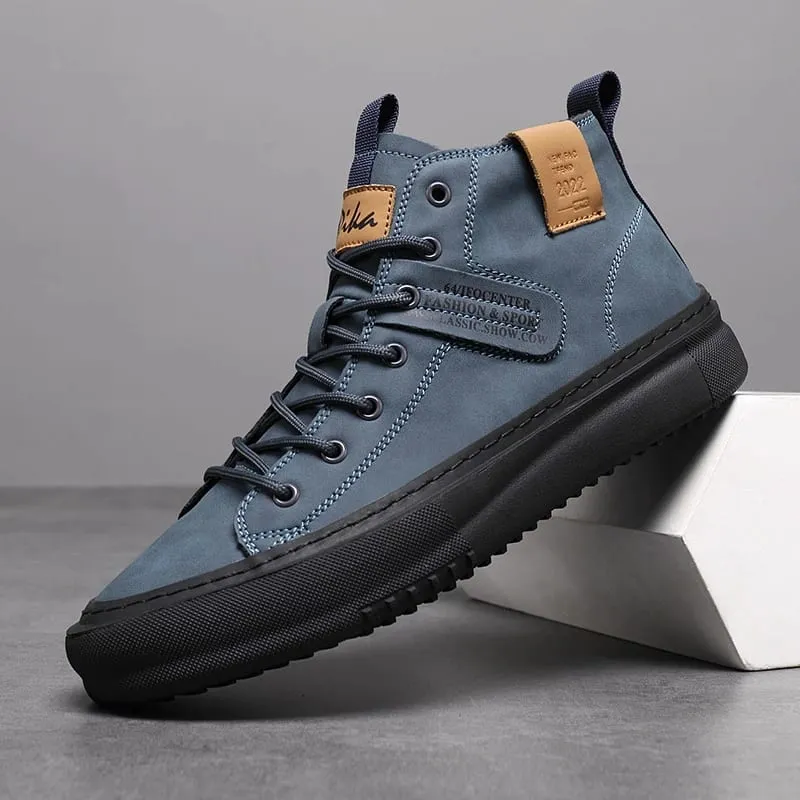 Men's New Business Casual Shoes Thick-Soled Height-Increasing Shoes Lightweight Mid-Top Solid Color Trendy Comfortable Uniform Formal Men's High-Top Shoes