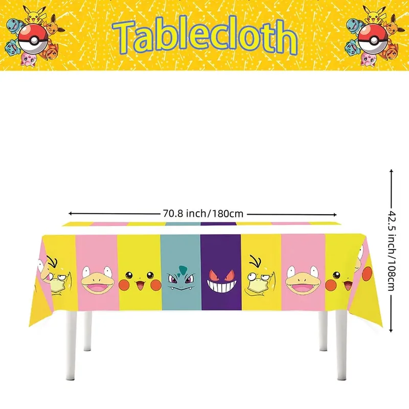 1/10 ชิ้น Pokemon ผ้าปูโต๊ะวันเกิดตกแต่งผ้าปูโต๊ะแบบใช้แล้วทิ้ง Pikachu Tablecover เด็กของขวัญวันเกิดอุปกรณ์อาบน้ำเด็ก