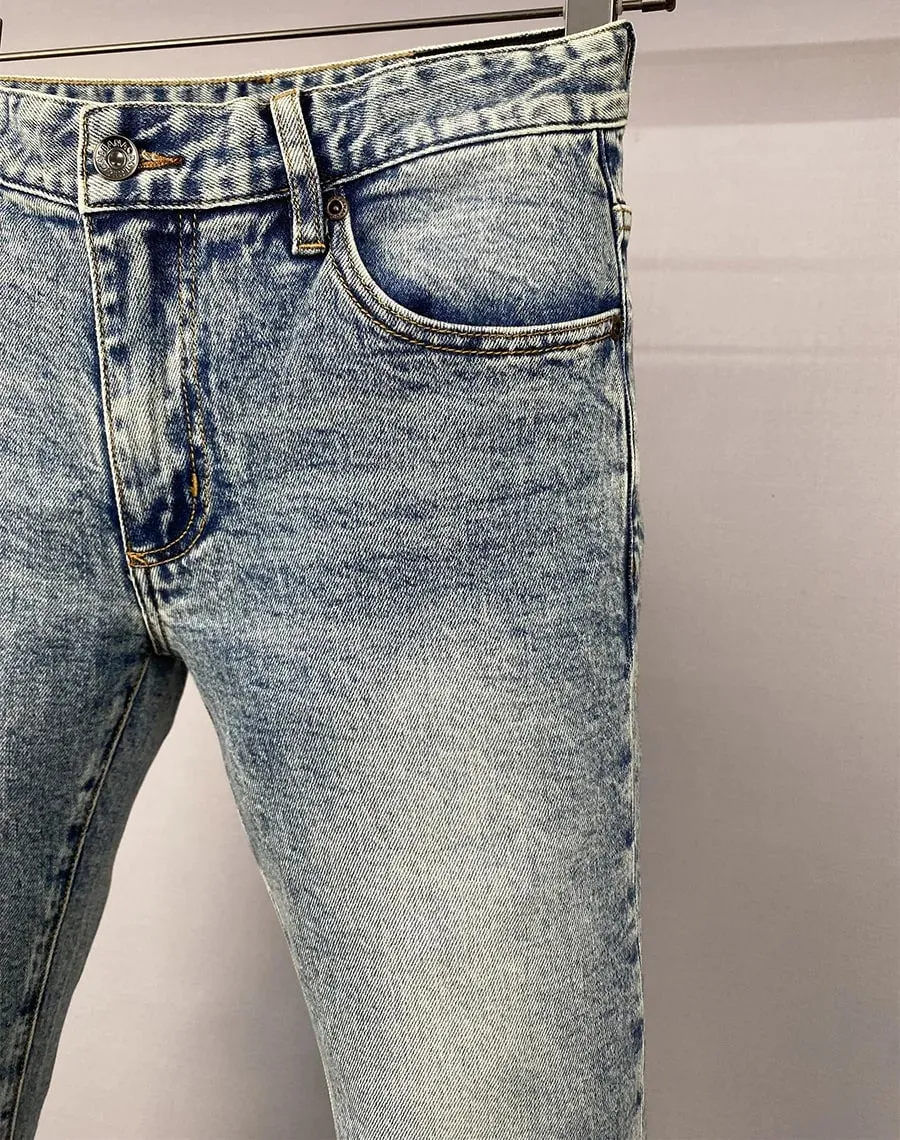 new Europe design famous brand Men Jeans Denim Pants Designer slim Cotton button Pocket grey color Stretch jeans pant D28