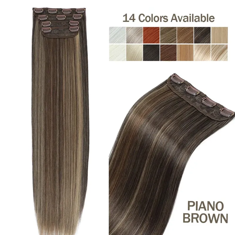 4Pcs 24 Inch Clip In Hair Extensions 200g Colored Brown Blonde Synthetic Heat Resistant Straight Hairpieces Thick Ends For Women — image 12