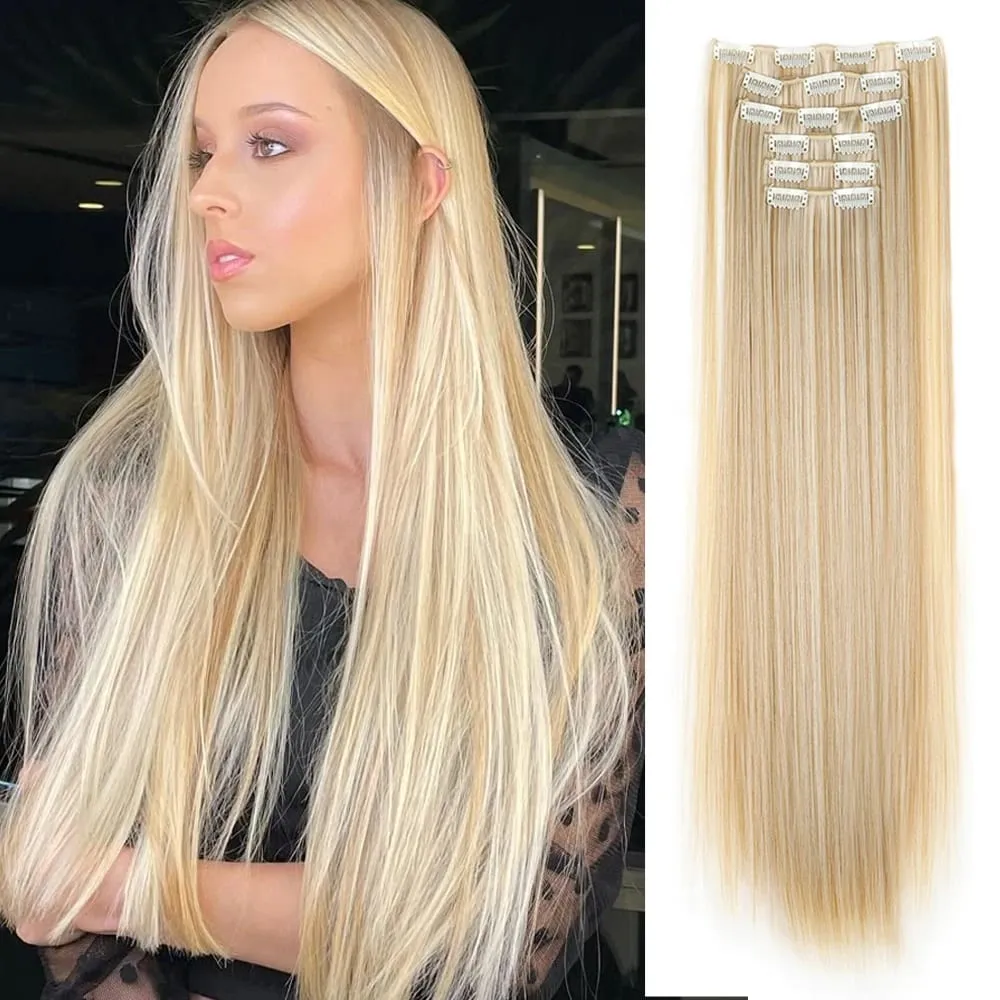 Black Hair Extensions 24"/60cm 6pcs/set Women Long Straight Synthetic Full Head Clip 16 Clips Ombre Heat Resistant Fiber Hair — image 21
