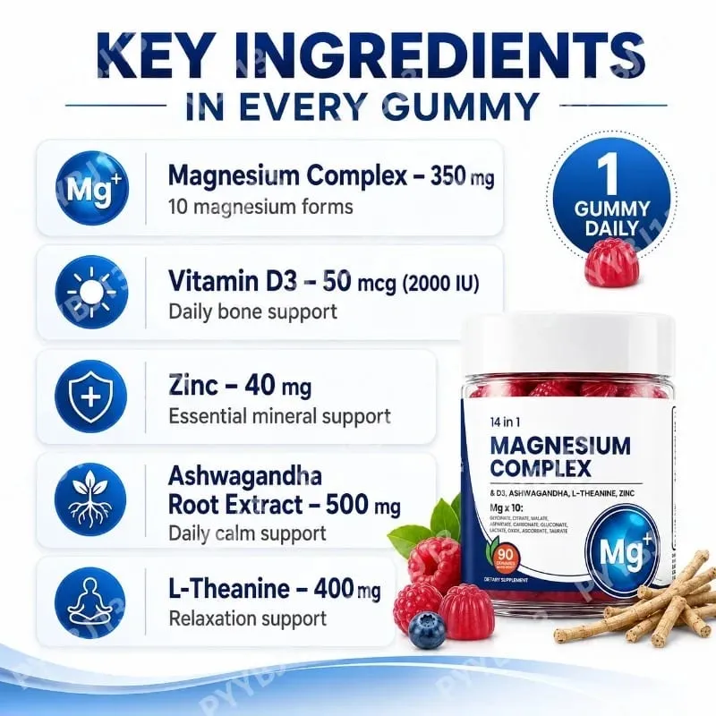 Gummie Googeer DeepCalm Magnesium Complex pro večerní zklidnění s vitamínem D3 Zinek Ashwagandha L-Theanin 90 Gummies — image 4
