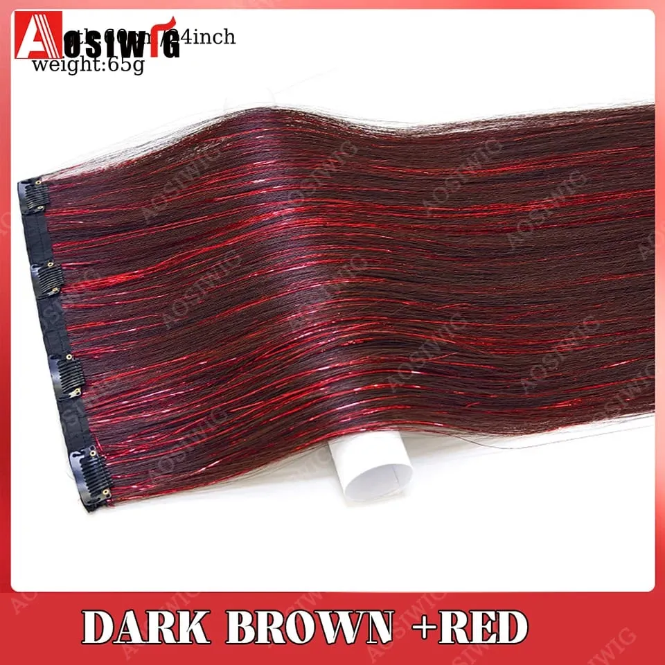 Blue Glitter Tinsel Clip in Hair Extensions One Piece Straight Synthetic Hairpiece with Sparkle Strands for Women Party Daily — image 12