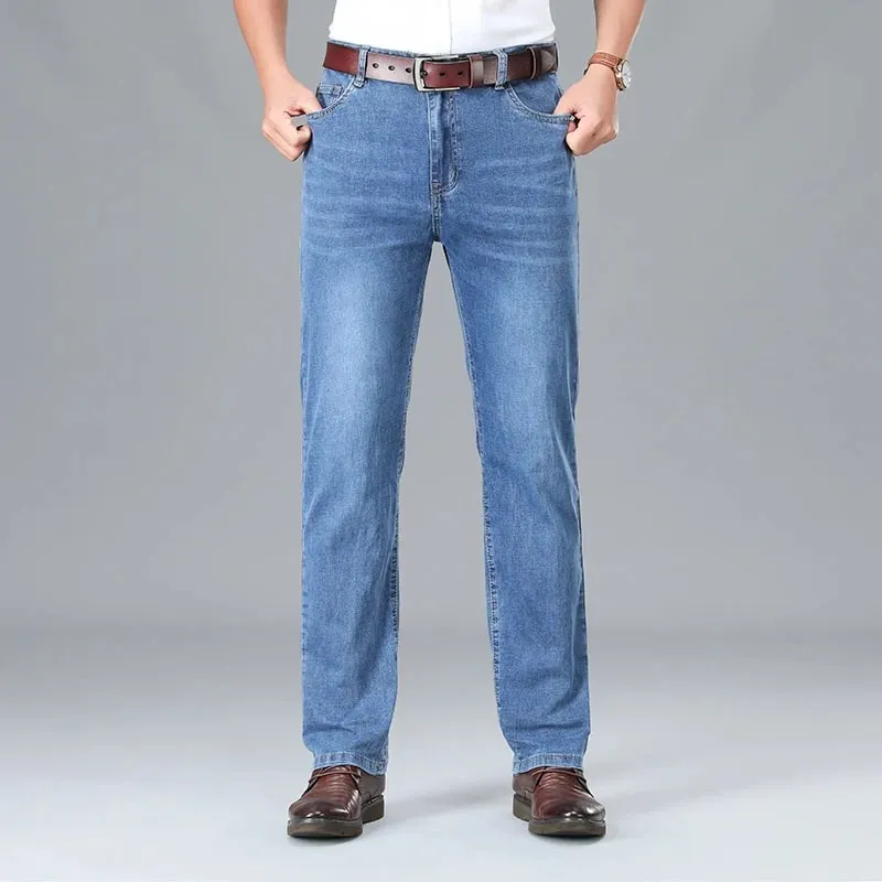 2026 Summer Brand Business Casual Men's Straight Denim Softener Lightweight Jeans Classic Embroidered Cotton Stretch Thin Pants — image 5