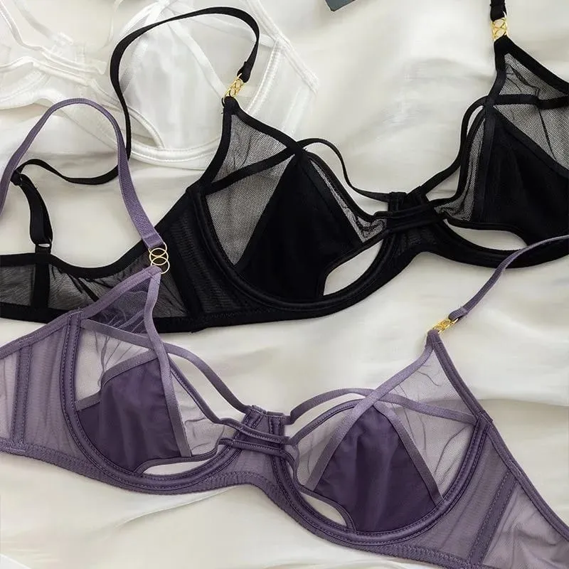 Tulle Bra & Panty Set Ultra Thin Push Up Underwire Lingerie Set Elegant Sexy Intimates Soft Wire Unpadded 32-38-S-XL — image 1