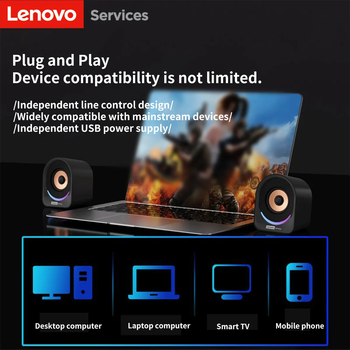 Speaker Desktop Lenovo Speaker Kecil Portabel Speaker Komputer Desktop Laptop Rumah Speaker Mini Berkabel Speaker Laptop Multimedia Desktop Kecil — image 3