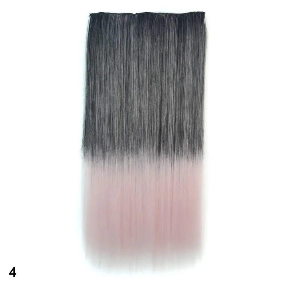 Zolin Straight Hair Clip In Hair Extension Rainbow Colorful Ombre Color One Piece With 5Clips Synthetic Cosplay Hairpieces — image 10