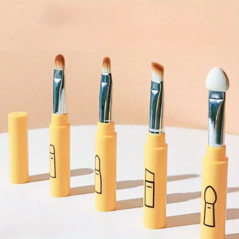 4-in-1 Portable Makeup Brush Set - Travel Friendly Detachable Mini Eyeshadow Eyebrow Eyeliner & Mascara Brushes Easy To Use — image 1