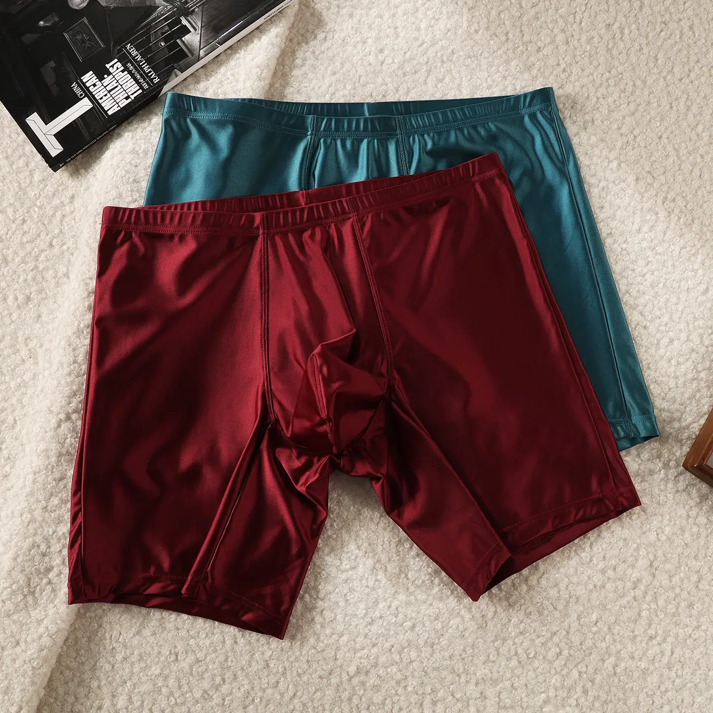 Mens Underwear Boxers Man Solid Slim Ice Silk Extended Leg Boxer Shorts Ropa Middle Waist Sports Panties Male Underpants M-XXL
