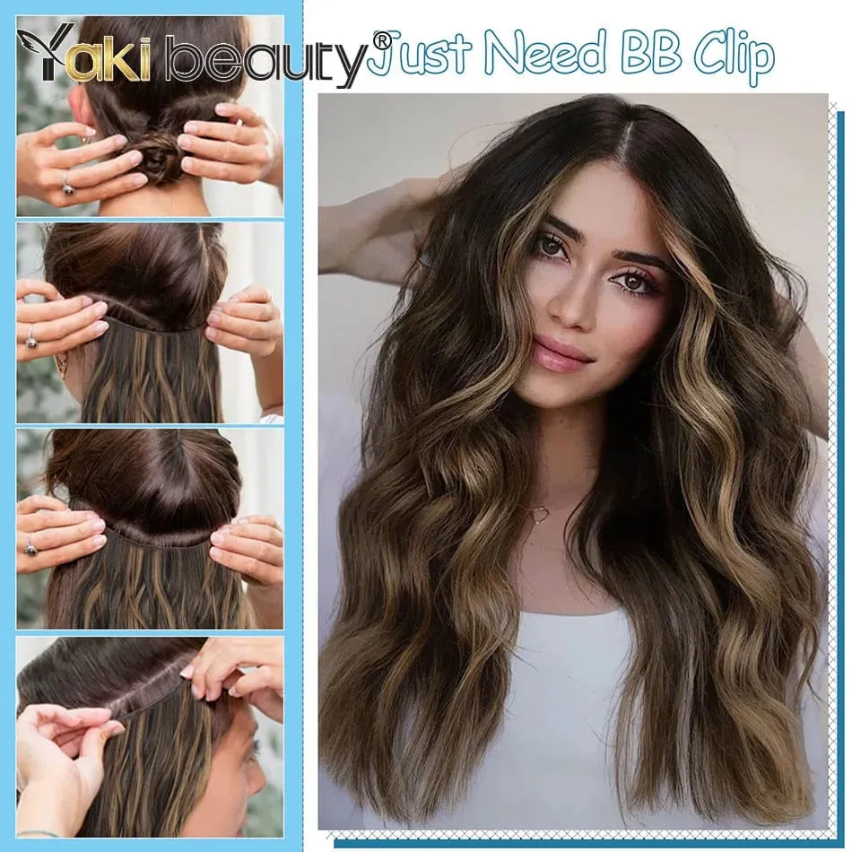 20 Inch Synthetic Long Wavy Hair Extensions Clip-in 6 Pieces Set Black Brown Blond Hairpieces for Volume And Length