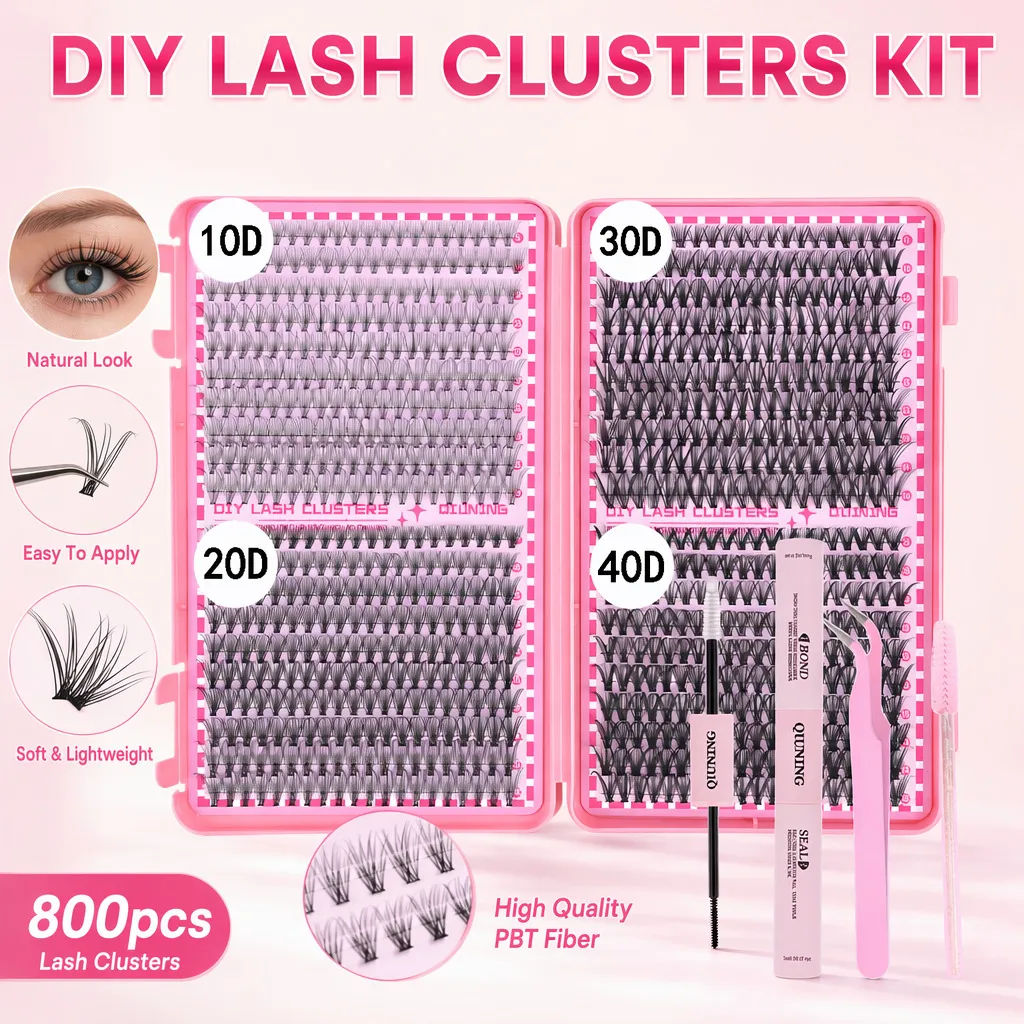 800PCS Lash Extension Kit DIY Clusters Eyelash Extension Kit Lashes Kit with Lash Bond and Seal Lash Tweezers — image 5