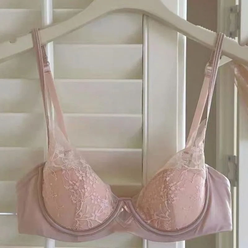 Women Bra and Panty Set Elegant Lace Bralette Wireless Triangle Cup No Underwire Underwear Thin Gathered Comfort Lingerie Set — image 3