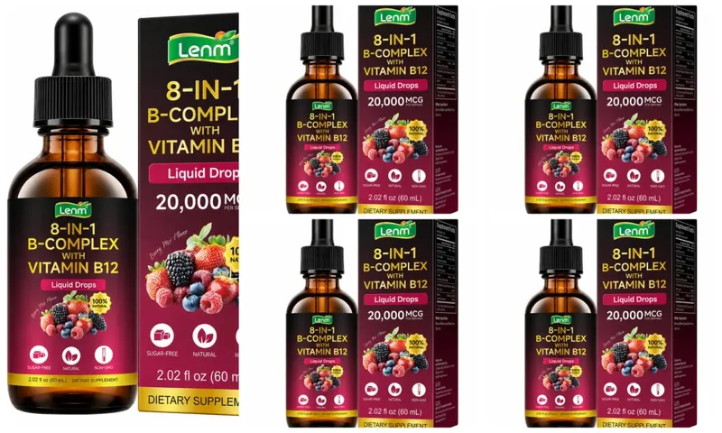 8-in-1 Vitamin B Complex Drops Maximum Absorption with Folate Vitamin B12 Supports Energy Focus Metabolism & Nervous Health 60ML