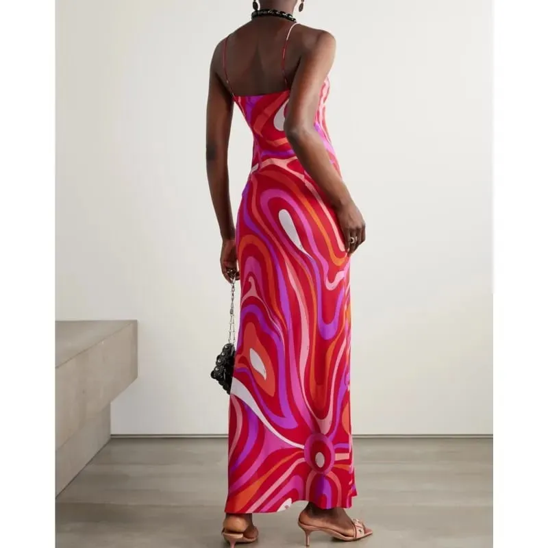 Bohemian Fashion Printed Women's Dress Summer Sexy Beach Vacation V-neck Strap Dresses Ladies Elegant Slit Hem A-line Vestidos — image 6