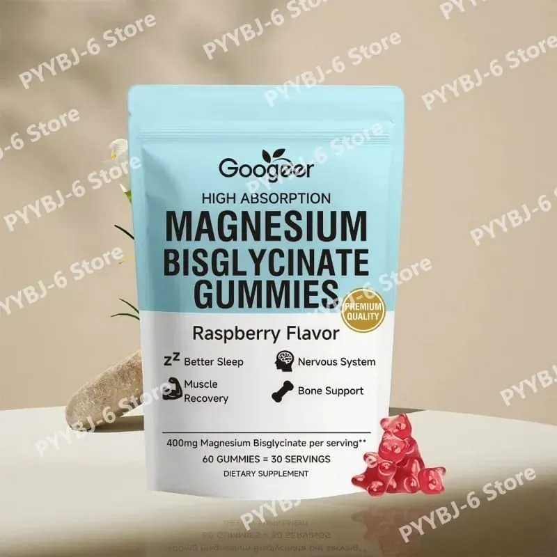 Magnesium Bisglycinate Gummies400mg Raspberry Flavor Supports Bone Health& Muscle Function Dietary Supplement for Adults60 Count — image 1