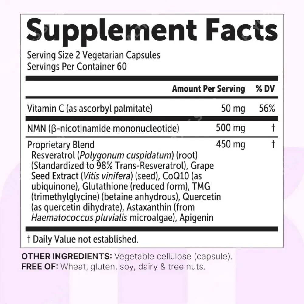 NMN Capsules 1000mg Per Serving with Resveratrol CoQ10 Vitamin C Vegan Formula Daily Wellness Supplement Clean Ingredients 120Ct — image 5
