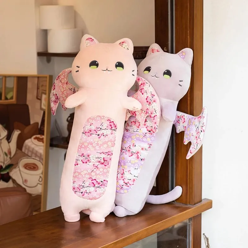 Cuscini per il corpo di gatti carini da 60 cm Gatto in fiore di ciliegio con ala di pipistrello Peluche Kawaii Morbido cuscino per dormire Cuscino per ragazza Regalo di compleanno — image 2