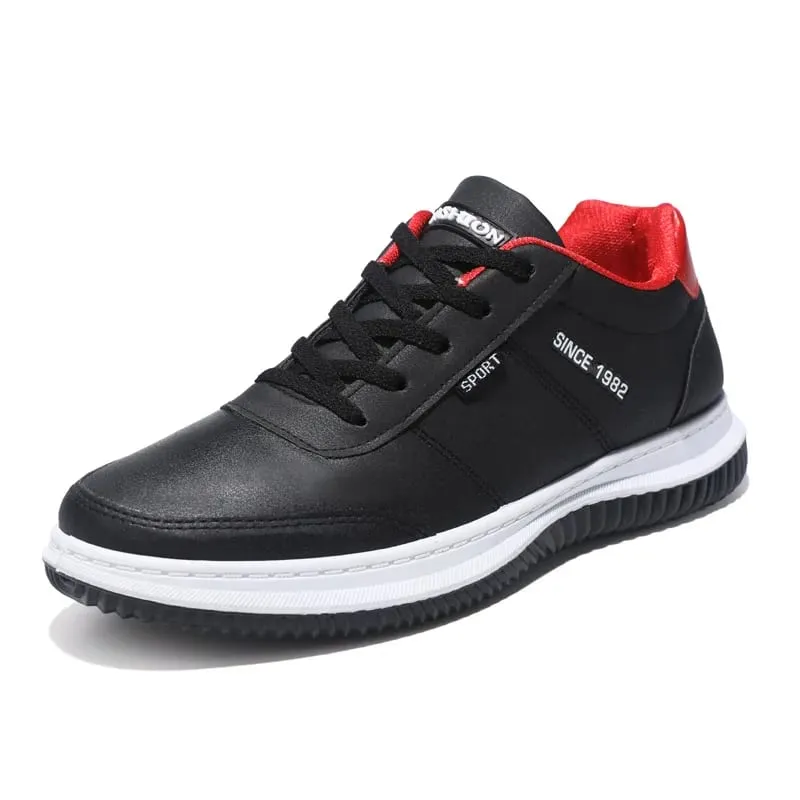2026 Men Korean Style Leather Sneakers Autumn New Non Slip Shock Absorbing Training Shoes Lightweight Business Men Running Shoes