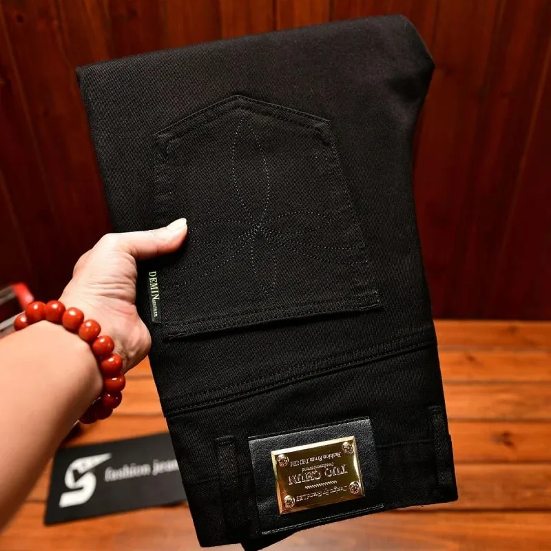 2025Autumn Fashion Simple Black Jeans for Men Trendy Embroidery Print Design Korean Style Stretch Slim Fit Skinny Pants — image 6