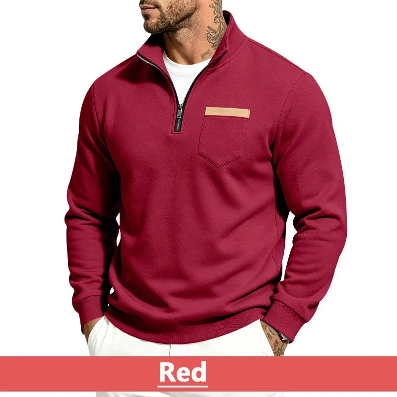 Men 2026 Autumn Winter Hot Item Fleece Lined Stand Collar Loose Vintage Sweatshirt Casual Commuter Fashion Male Daily Outerwear