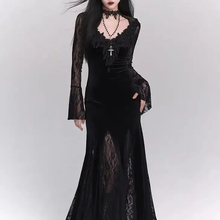 Winter Gothic Grunge Lace Dress Korean Fashion Design Festival Long Prom Dress Women Halloween Costume Sexy Slim Party Dresses — image 4