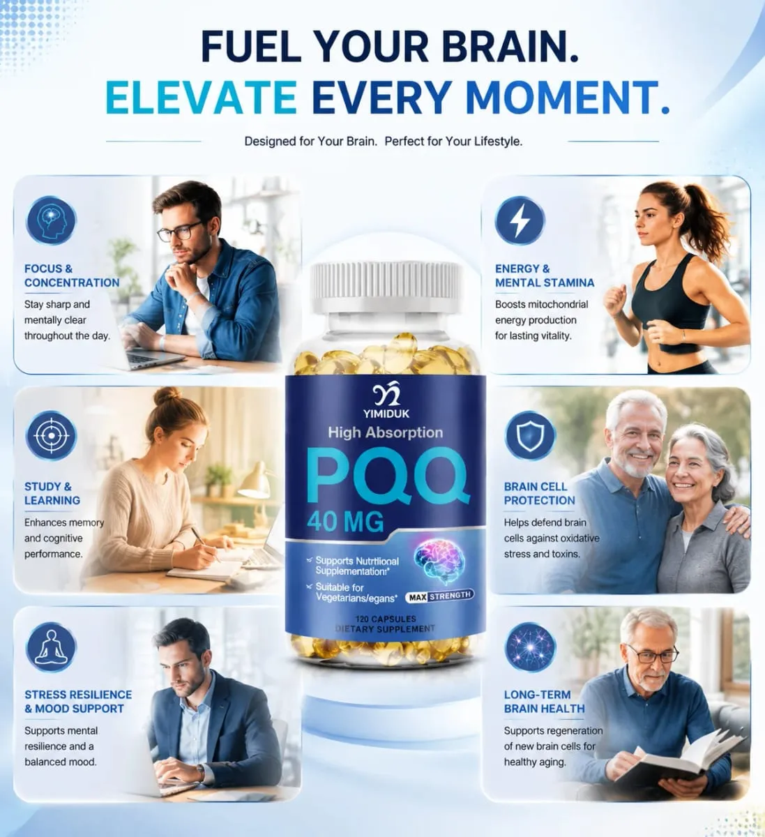 PQQ Capsules 40mg Mitochondrial Biogenesis Support Cell Brain & Heart Health Energy Boost Cognitive Function Antioxidant