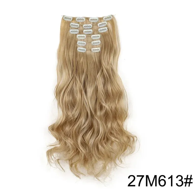 6pcs/set 24Inch Synthetic Long Curly Wavy Hair Extension 16 Clips High Tempreture Hairpiece Clip In Hair Extensions for Women