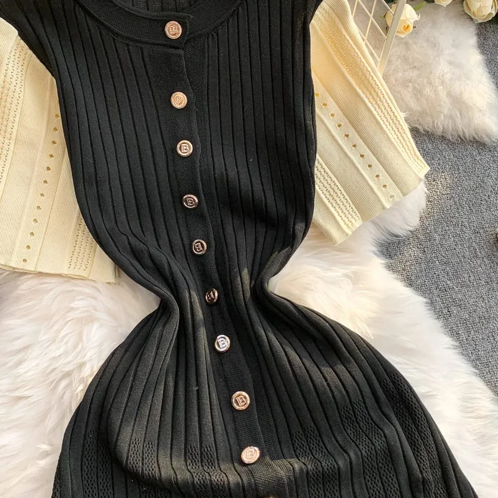 YuooMuoo Women Dress 2026 Spring and Summer Elegant Patchwork One-Piece Knitted Maxi Dress Office Lady Slim Waist Sweater Dress — image 4