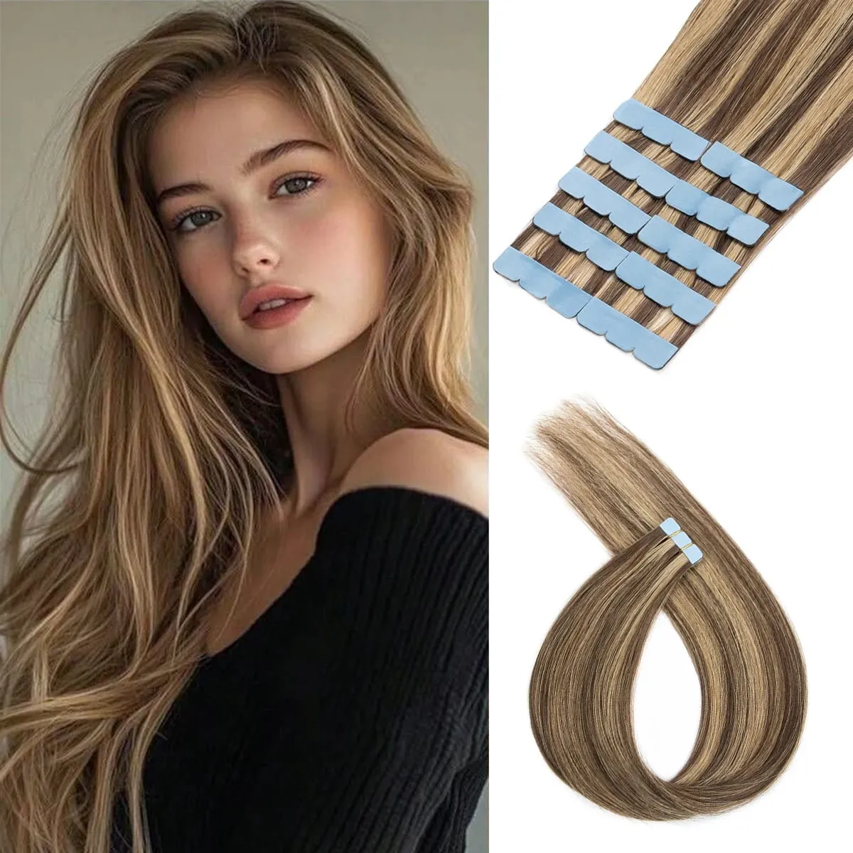 Mini Tape in Human Hair Extensions Natural Straight Tape in Extentions 3x0.8cm Invisible Tape 10pcs/pack For Side Hair