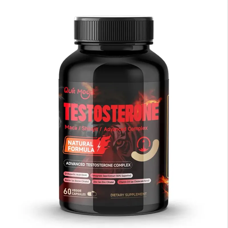 Quit Mood Men's Testosterone Capsules | Maca 100 มก. & ชิลาจิต 50 มก. และอื่นๆ | ปรับสมดุลฮอร์โมนและเพิ่มความแข็งแกร่ง – 60 แคปซูล