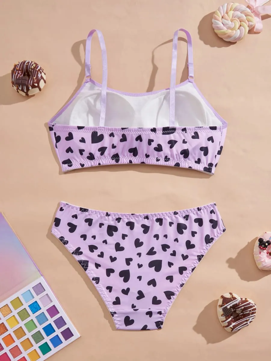 Cute Heart Women Lingerie Set Wireless Thin Bra Soft Comfortable Panty Trendy Ladies Underwear — image 2