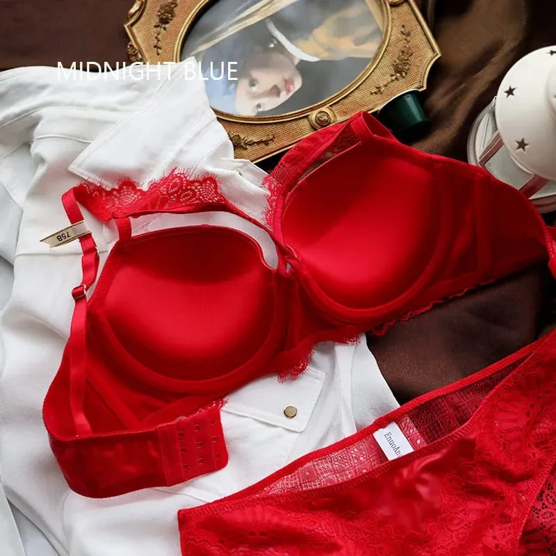 American Leather Sexy Women Underwear Smooth Thin Thick Bra Set Red Black Push Up Lingerie Hollow Out C cup Intimates — image 5