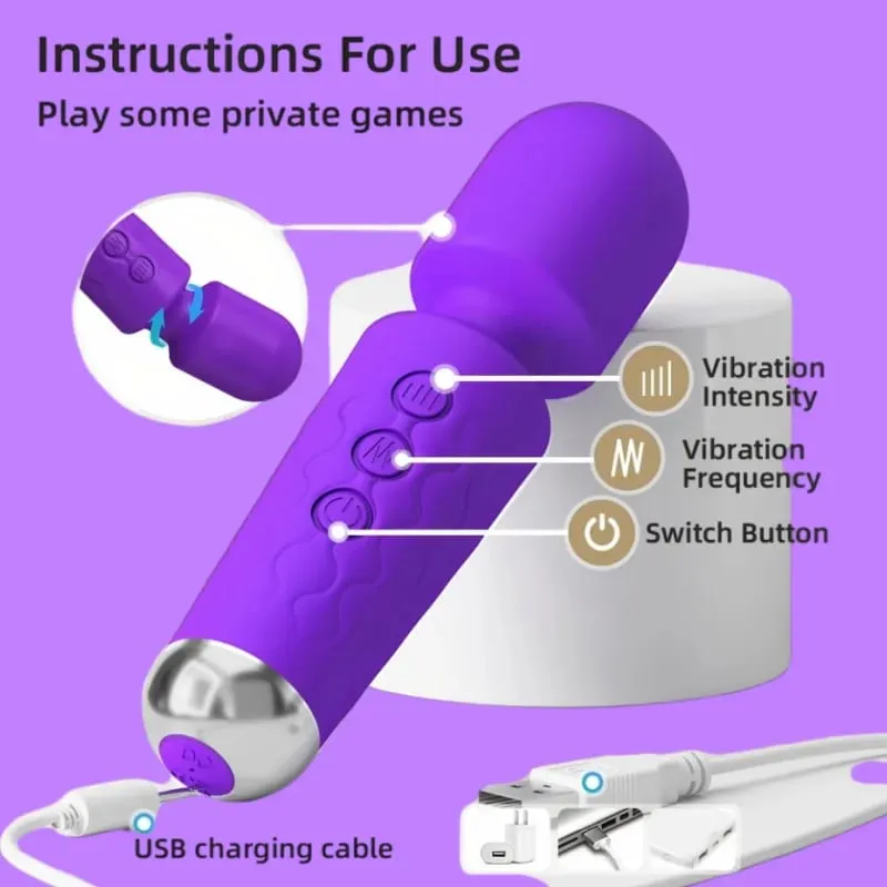 20 Speeds Magic Wand Vibrator G-Spot Klitoral Stimulator Genopladelig Vandtæt Massager Sexlegetøj til Kvinder