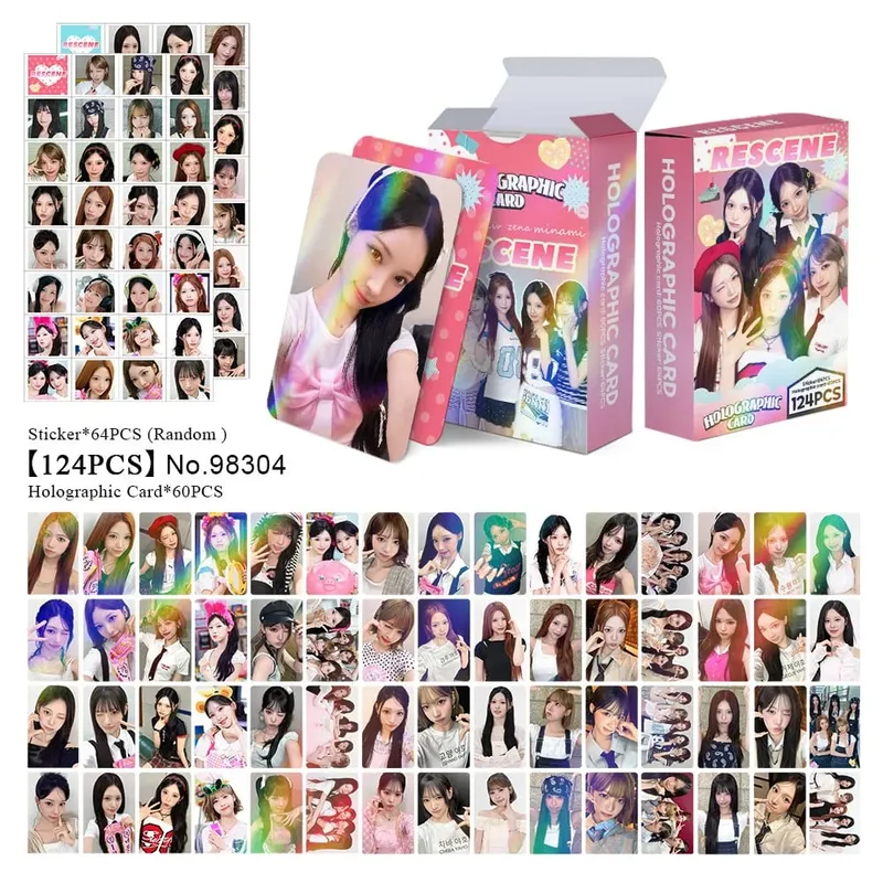 124Pcs/Set Idol RESCENE Total Link New Album Pretty Girl Laser Cards And Stickers Postcards Woni Liv Minami May Zena Fans Gifts — image 5