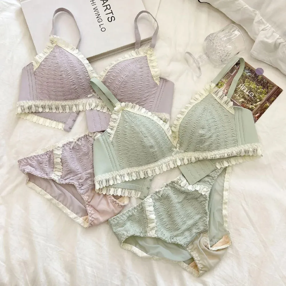 Young Girls Intimates 2026 New Small Comfortable Lingerie Seamless One-Piece Bra And Panty Sets Lace Bow Woman Underwear — image 3