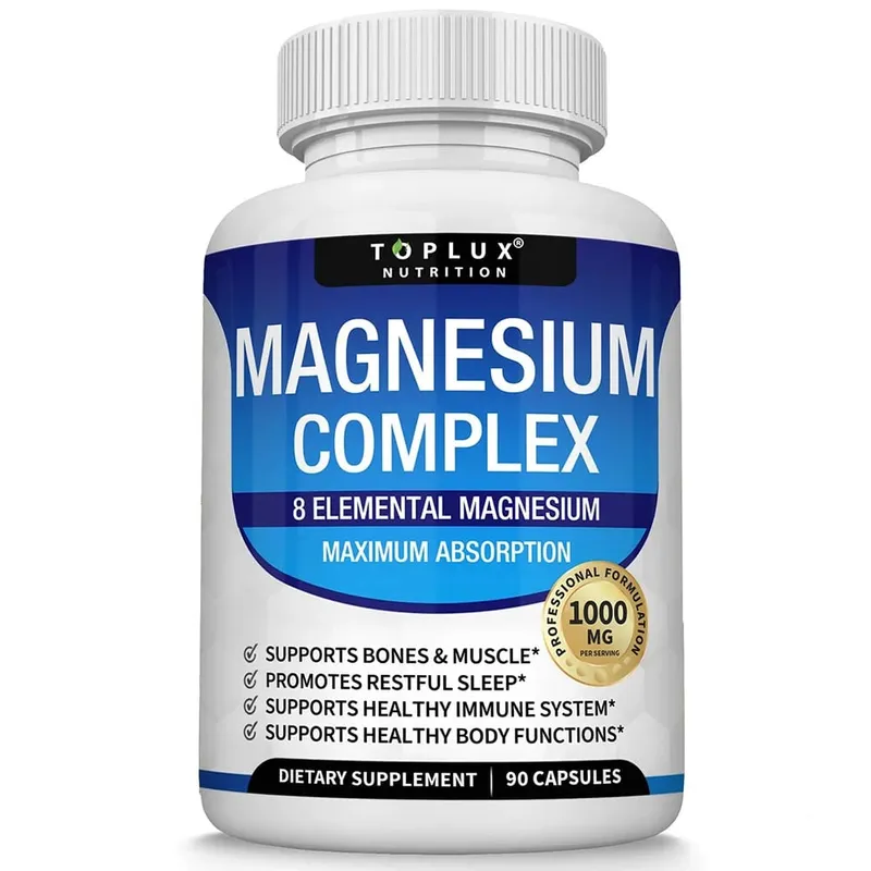 Magnezyum Kompleksi Takviyesi | 1000mg Magnezyum Glisinat Malat Sitrat | 8 Elementli Şelatlı Formül | Vegan GDO'suz 90 C