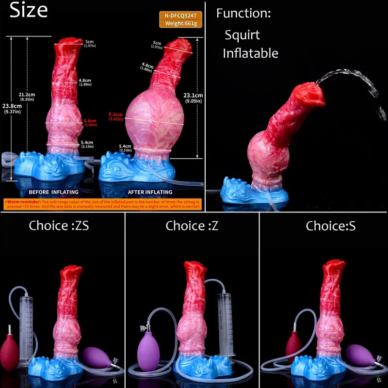 Silicone gonfiabile eiaculazione nodo dildo circonferenza regolabile schizzi fantasia cavallo pene giocattoli adulti del sesso dilatatore anale
