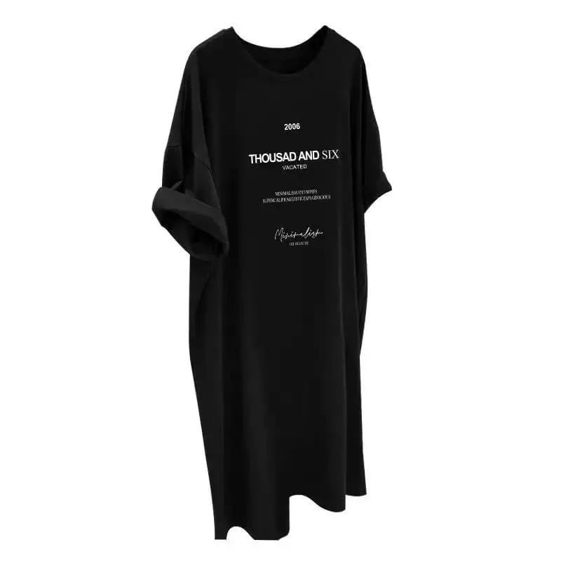 Short-sleeved Dresses Women's Summer Plus Size Medium-length T-shirt Dress Knee-length Casual Long Dress — image 2