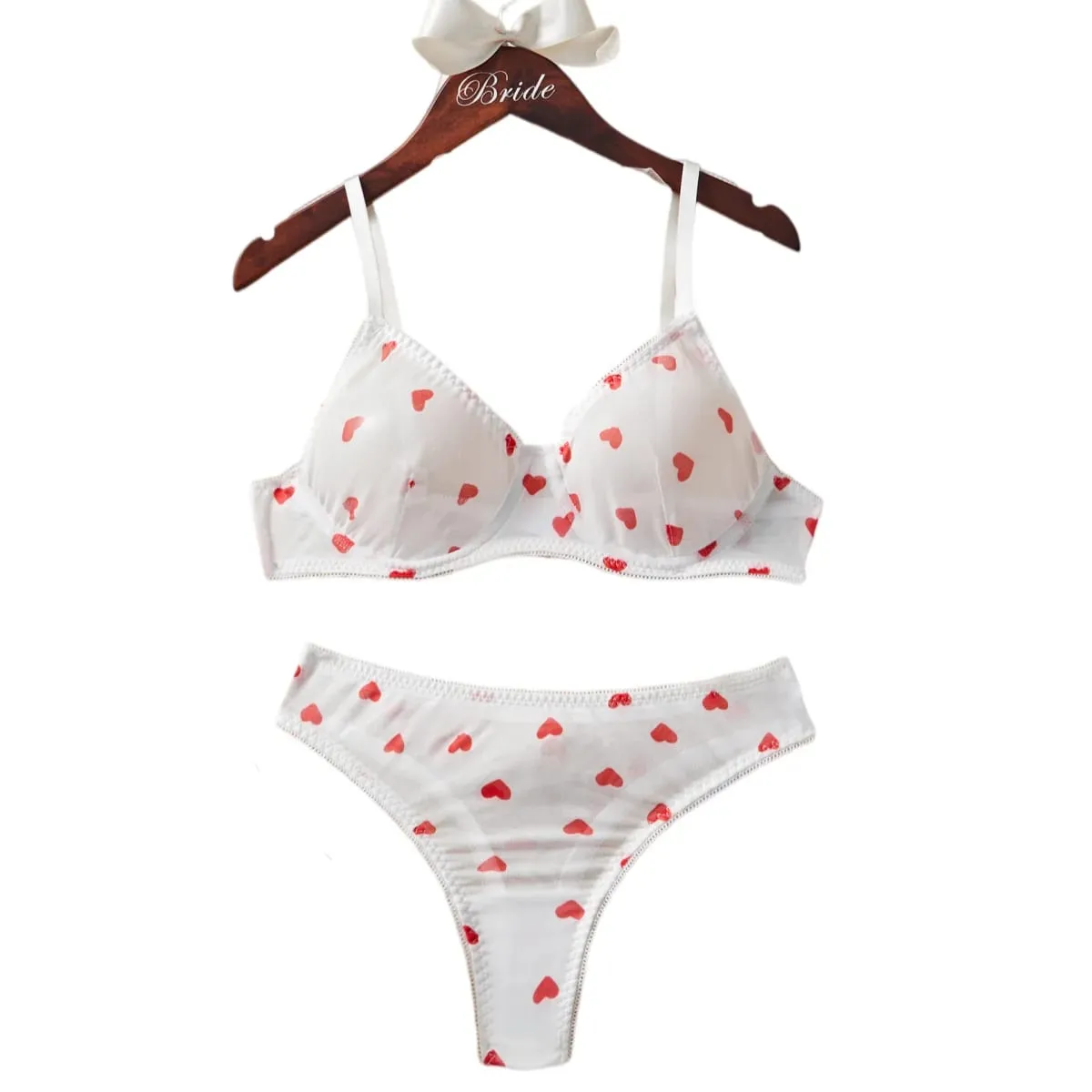 White Red Heart Polka Dots Mesh Sheer Lace Babydoll Sensual Lingerie Bra Set For Women Underwear Intimate Sexy Panty Set 2026 — image 2