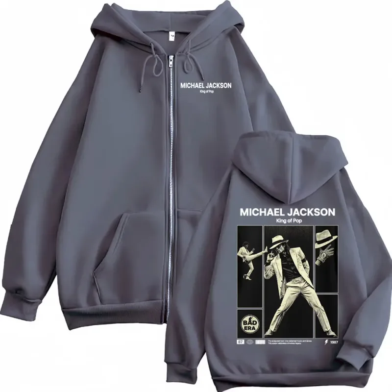 Michael Jackson King of Pop Zip Up Hoodies Men's Clothing Classic Vintage Jacket Sweatshirts Harajuku Fleece Zipper Hooded Coats