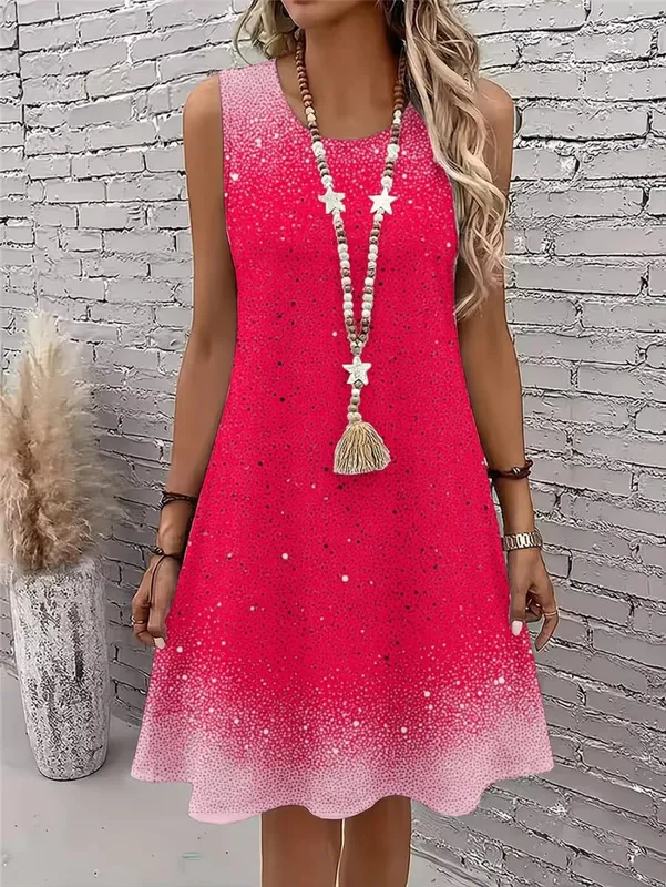 Women Fashion Tie-dye Mini Dresses Summer Sleeveless 3D Gradient Printed Street Ladies Dress 3XL Plus Size Loose Casual Dress — image 3