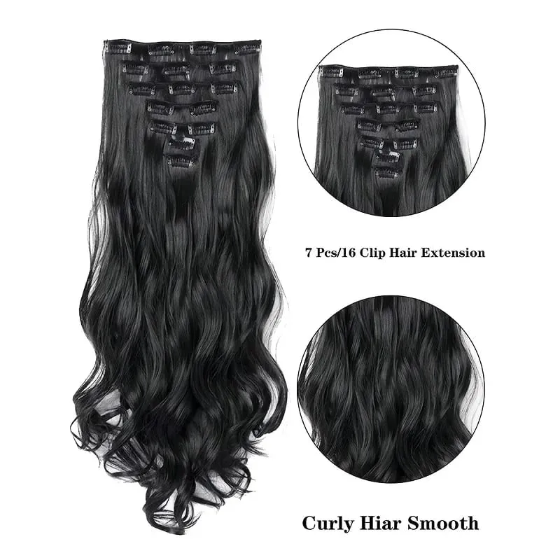 20Inch Synthetic Long Curly Clip In Hair Extensions Heat Resistant Fluffy Hairpiece for Women Daily Party Use — image 3