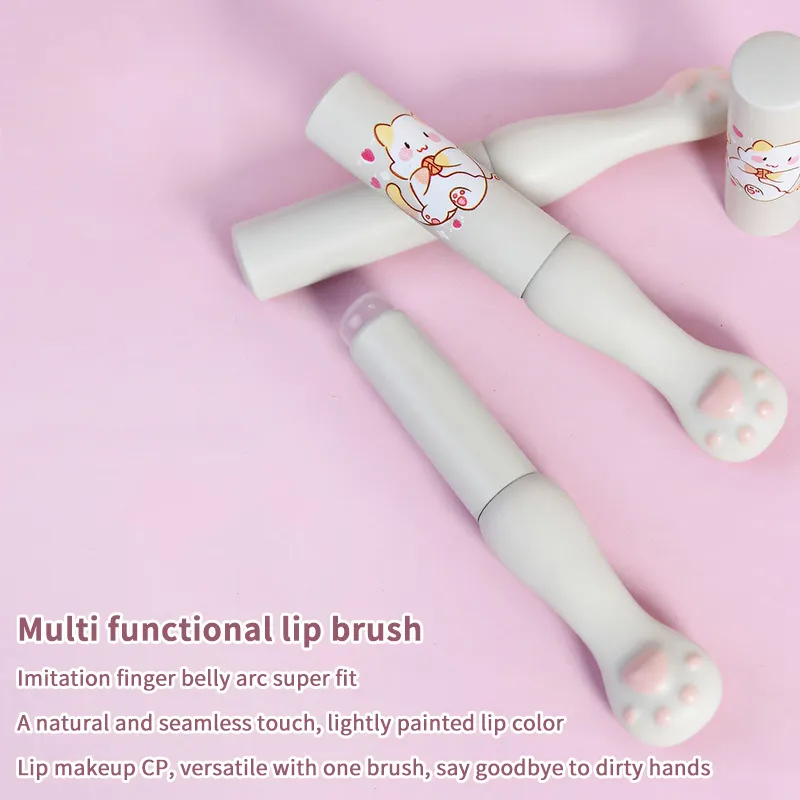 Escova labial de silicone com capa, escovas corretivas angulares, bálsamo labial, brilho labial, cabeça angular, escovas corretivas, pata de gato, pincéis de maquiagem