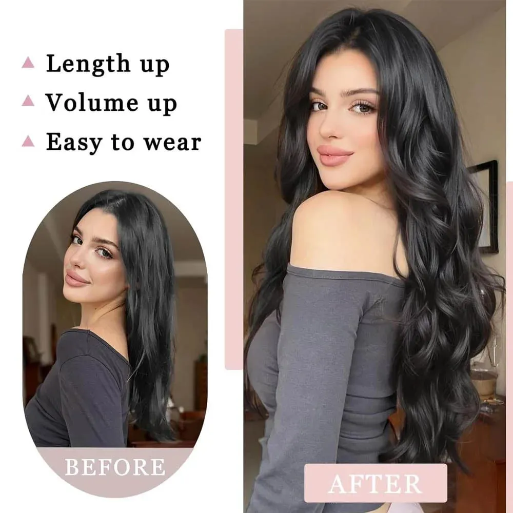 20Inch Synthetic Long Curly Hair Extension 4 Clips V-shape Natural Brown Black Hairpiece for Women